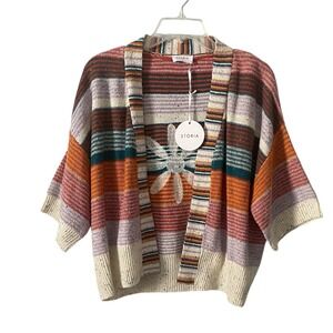 STORIA Anthropologie Women Striped Cardigan Sweater Size Sm Daisy Boho